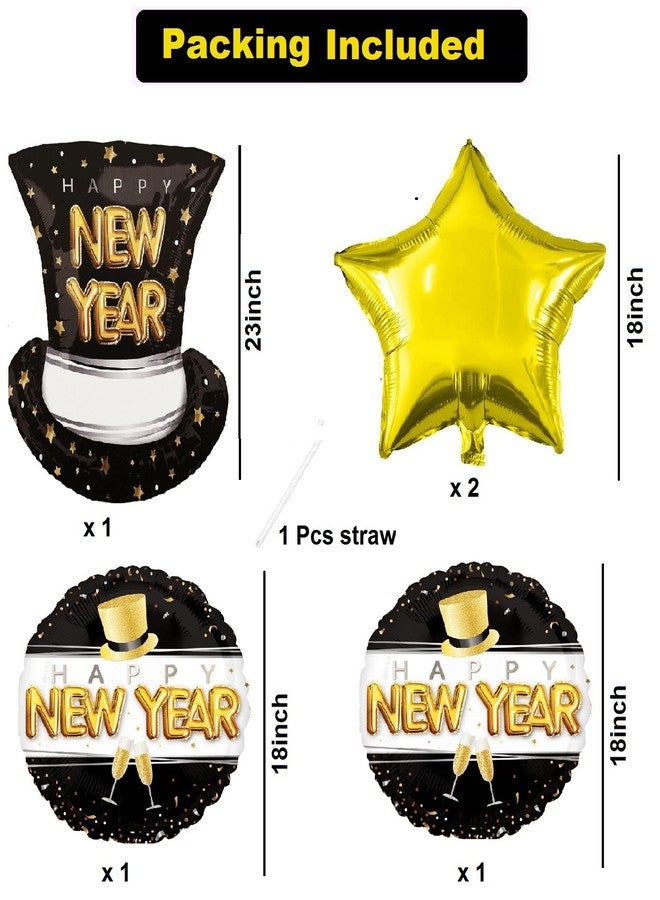 AMFIN (Pack of 5) Hat Foil Balloon for New Year 2026 Party Decoration - Black & Gold - Image 2